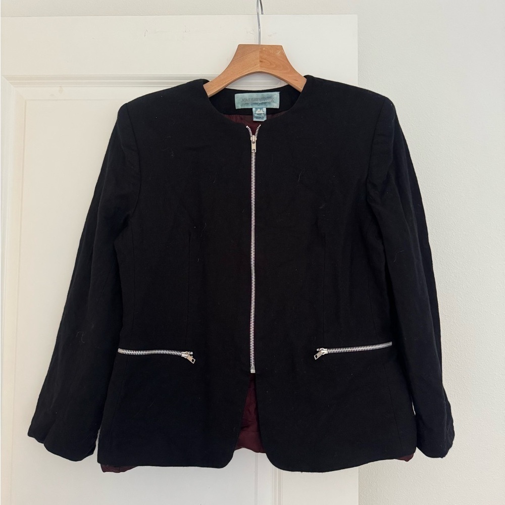 JONES NEW YORK women’s black wool blend zip blazer suit jacket coat  size 12